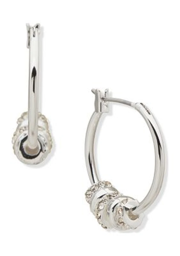 Silver Tone 20 Millimeter Crystal Rondelle Clickit Hoop Earrings