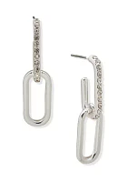 Silver Tone Crystal Hoop Drop Earrings