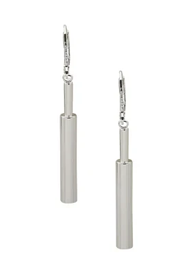 Silver Tone Metal Linear Leverback Earrings