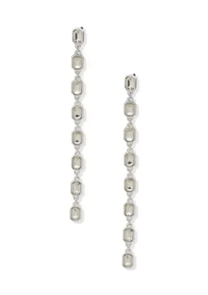 Silver Tone Crystal Statement Stone Linear Earrings