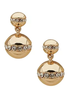 Gold Tone Crystal Striped Pavé Ball Drop Earrings