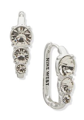 Silver Tone 25mm Crystal 3 Stone Oval Hoop Earrings