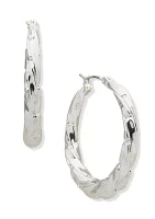 Silver Tone 35 Millimeter Graduated Click Top Hoop Earrings