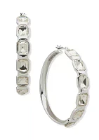 Silver Tone 51 Millimeter Crystal Stone Click It Hoop Earrings