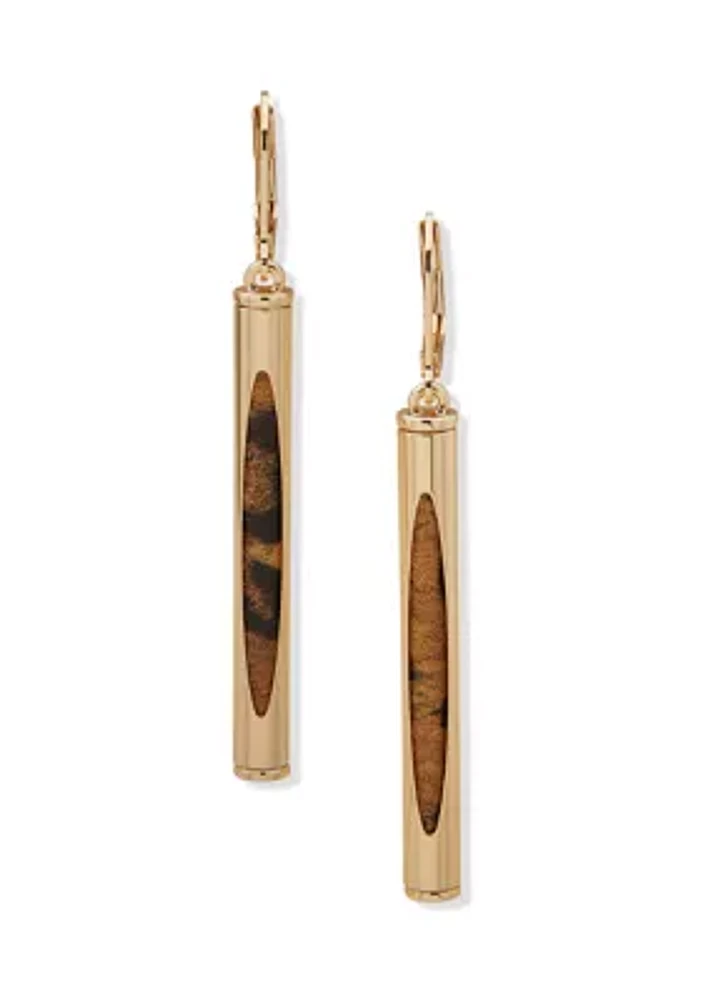 Gold Tone Brown Bar Linear Earrings