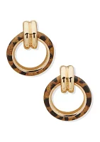 Gold Tone Brown Door Knocker Posts Earrings