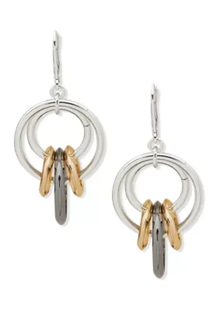 Tri Tone Link Drop Lever Back Earrings