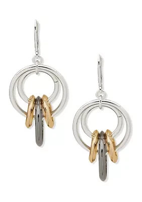 Tri Tone Link Drop Lever Back Earrings