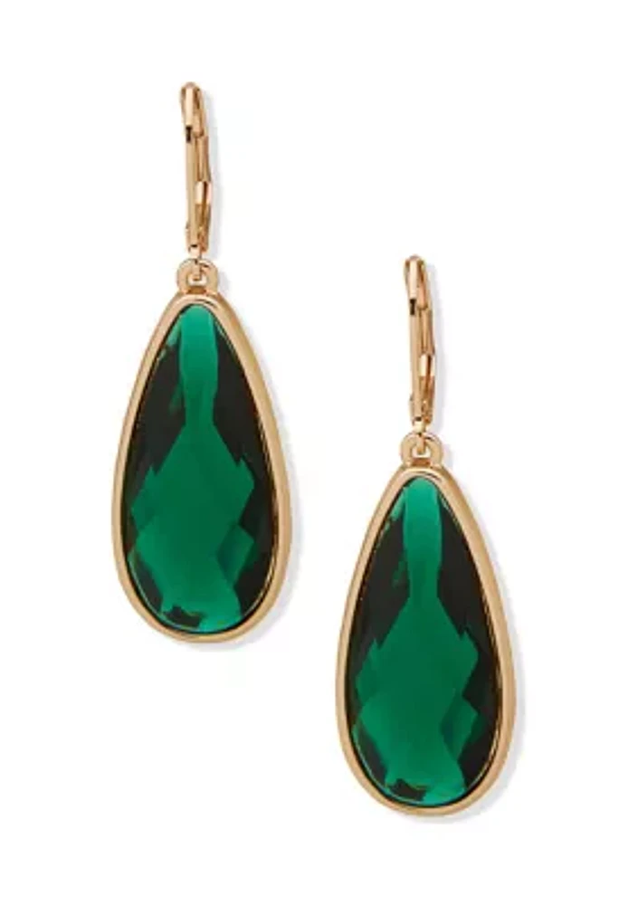 Gold Tone Large Teardrop Lever Back Earrings