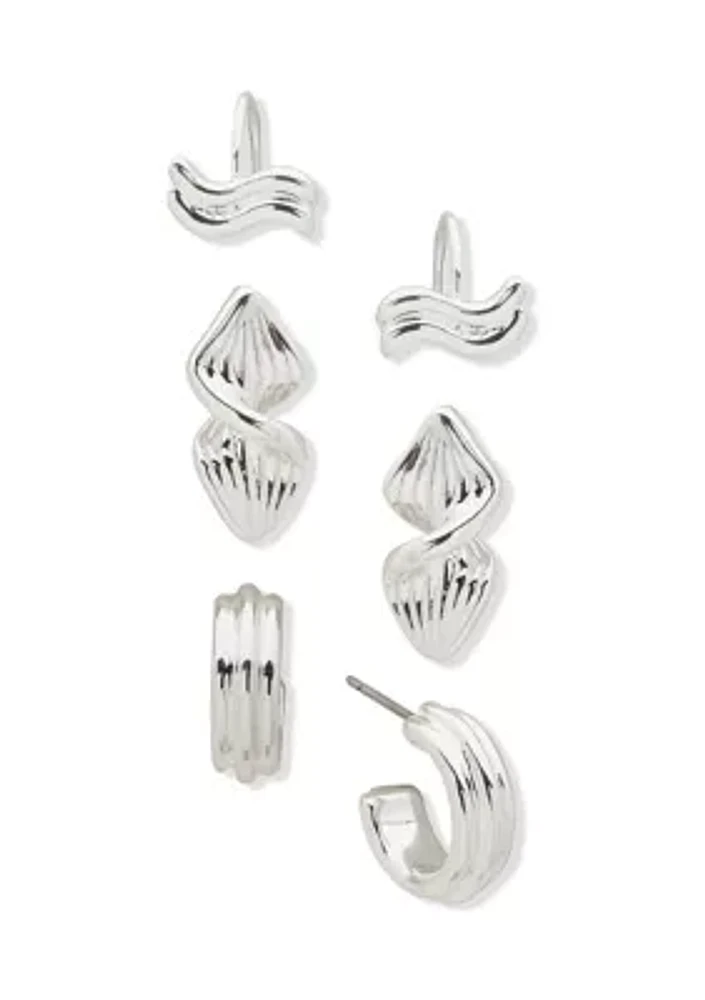 Silver Tone Post Trio Earring Set