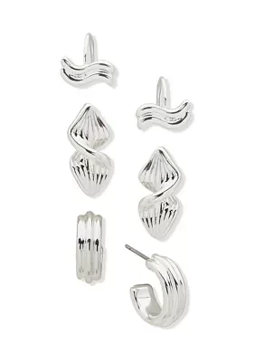 Silver Tone Post Trio Earring Set