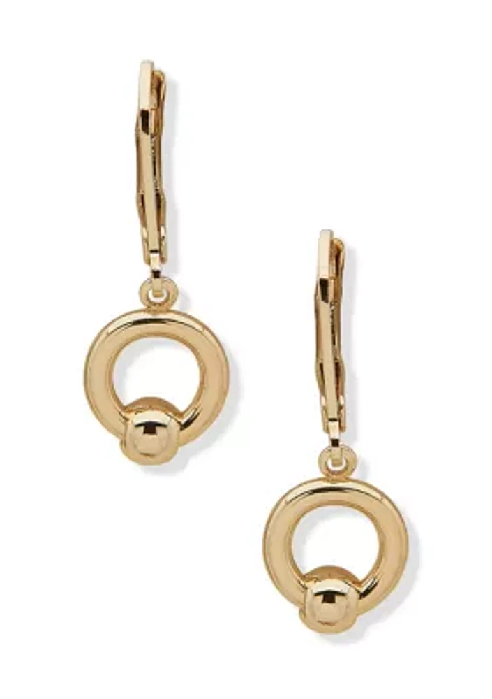 Gold Tone Sphere Drop Lever Back Earrings