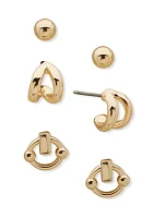 Gold Tone Sphere Trio Earring Set