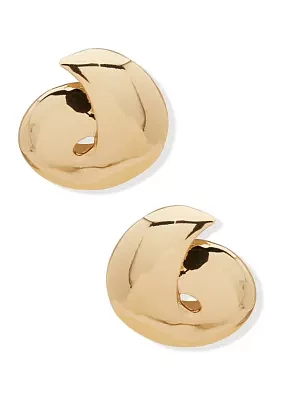 Gold Tone Swirl Stud Post Button Earrings