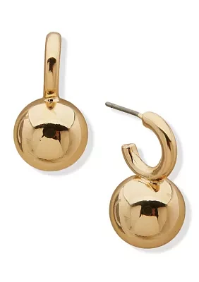 Gold Tone Huggie With Sphere Post Earrings