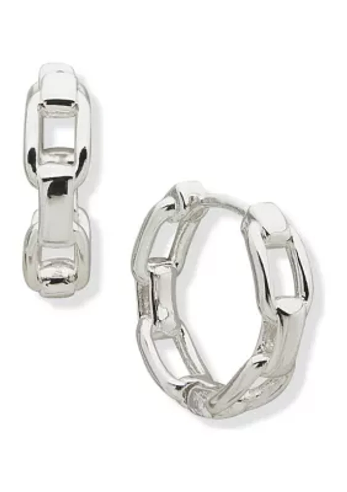 Silver Tone 14 Millimeter Chain Huggie Earrings