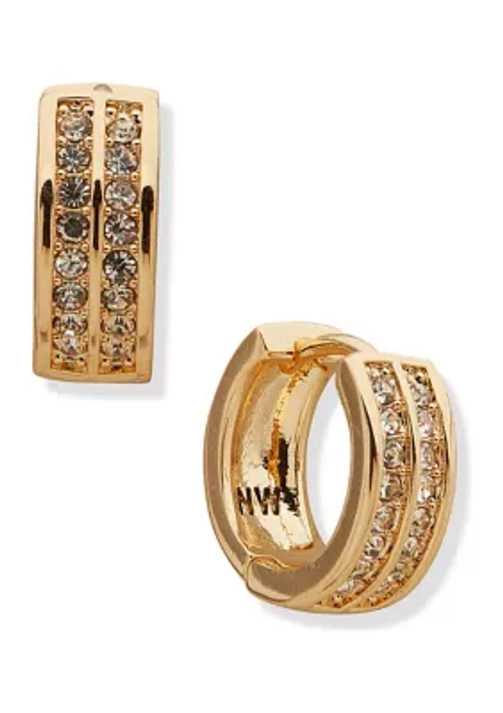 Gold Tone 14 Millimeter Stripe Huggie Earrings