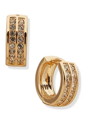 Gold Tone 14 Millimeter Stripe Huggie Earrings