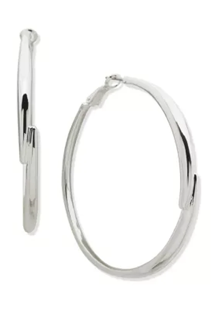 Silver Tone Tapered Hoop Earrings