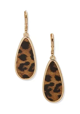 Gold Tone Brown Large Teardrop Earrings