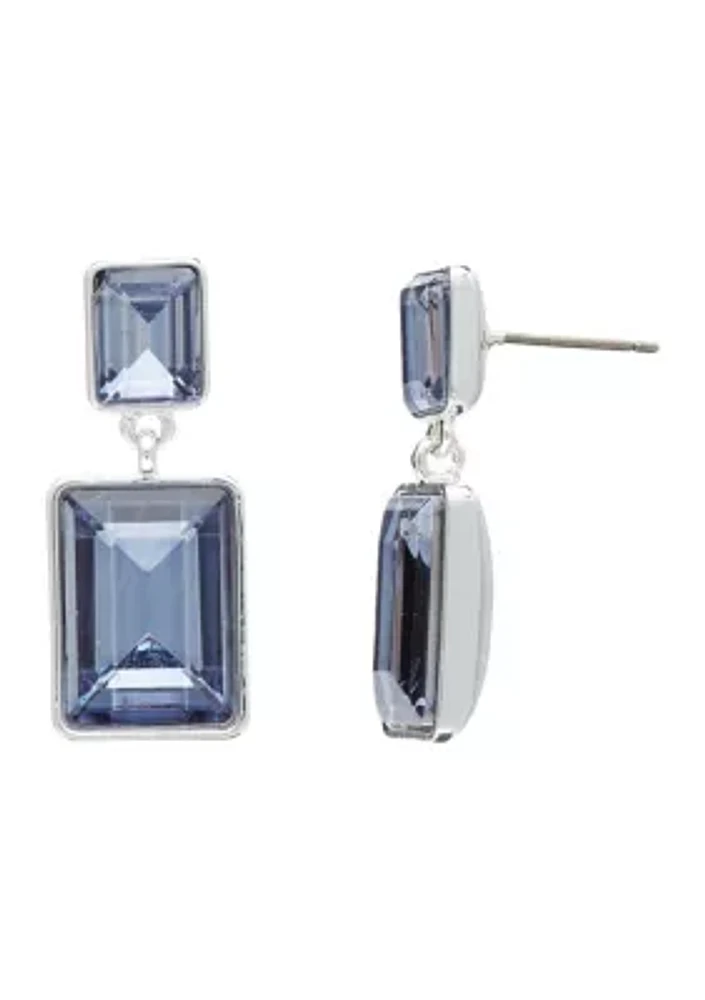 Silver Tone Denim Blue Double Drop Earrings