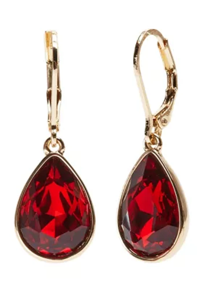 Gold Tone Red Teardrop Stone Small Earrings