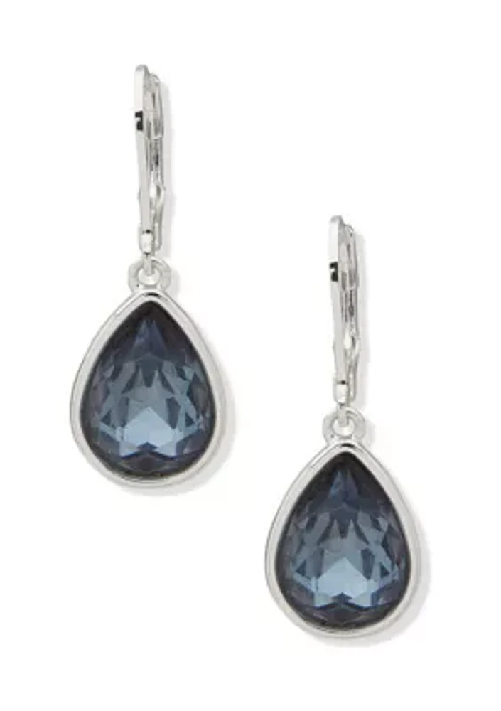 Silver Tone Denim Blue Stone Drop Earrings