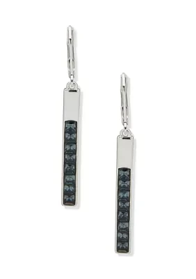 Silver Tone Denim Blue Bar Drop Lever Back Earrings