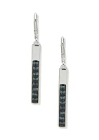 Silver Tone Denim Blue Bar Drop Lever Back Earrings