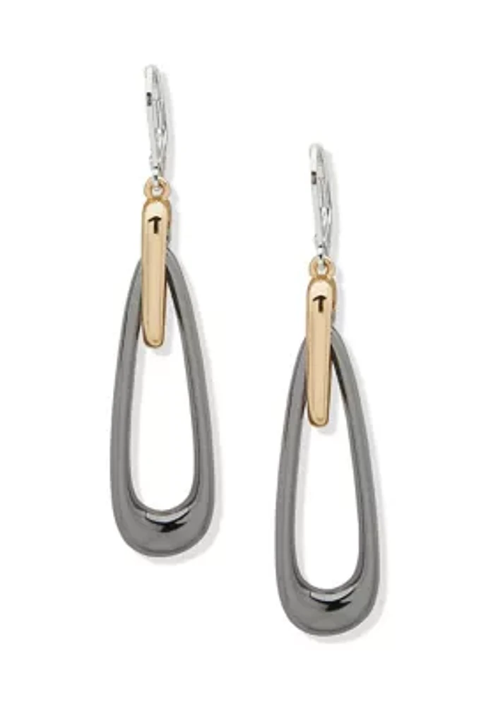 Tri Tone Drop Lever Back Earrings