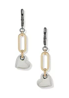 Tri Tone Heart Drop Lever Back Earrings