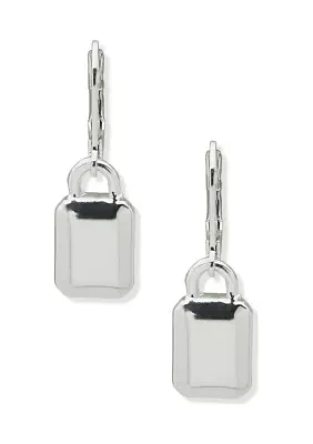 Silver Tone Padlock Lever  Back Earrings