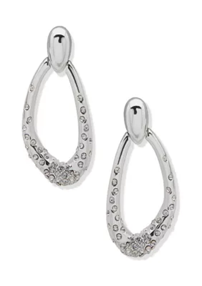 Silver Tone Crystal Pave Doorknocker Post Earrings