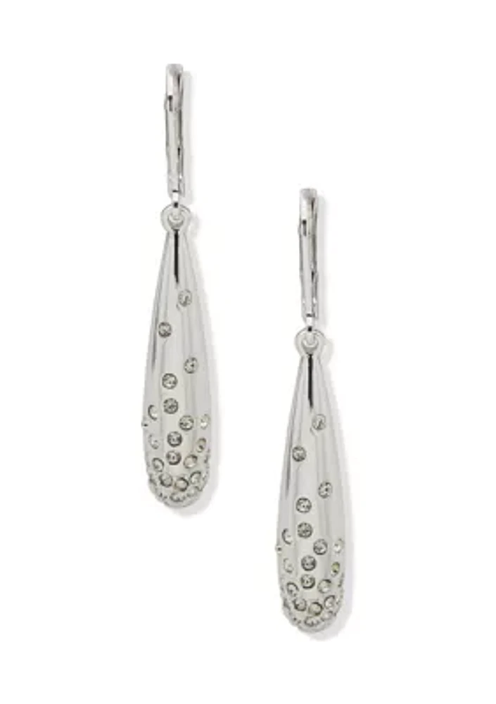 Silver Tone Crystal Pavé Drop Lever Back Earrings