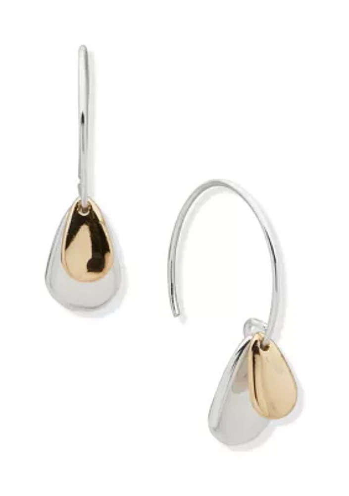 Two Tone Pear Drop Threader Earrings