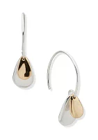 Two Tone Pear Drop Threader Earrings