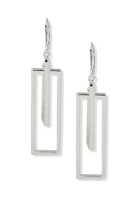 Silver Tone Rectangular Orbital Lever Back Earrings