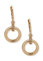 Gold Tone Crystal Ring Drop Earrings