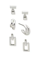 Silver Tone Small Stud Trio Earrings Set