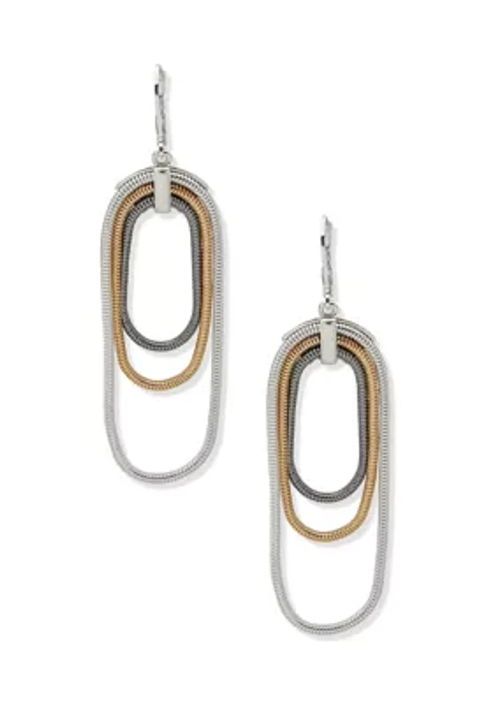 Tri Tone Multi Snake Chain Linear Earrings