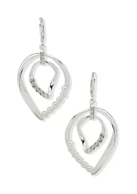 Silver Tone Pearl Crystal Drop Lever Back Earrings