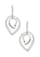 Silver Tone Pearl Crystal Drop Lever Back Earrings