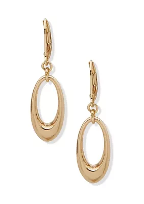 Gold Tone Tapered Orbit Drop Lever Back Earrings