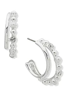 26 Millimeter Silver Tone Pearl Crystal Double Hoop Earrings