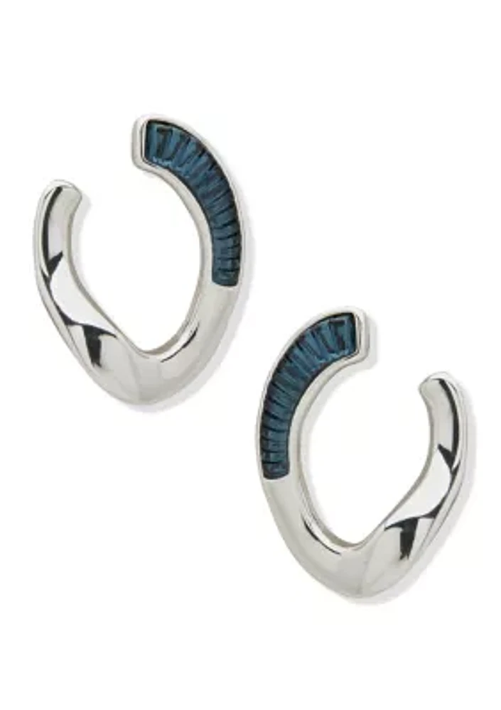 Silver Tone  Denim Blue C Hoop Earrings