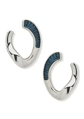 Silver Tone  Denim Blue C Hoop Earrings