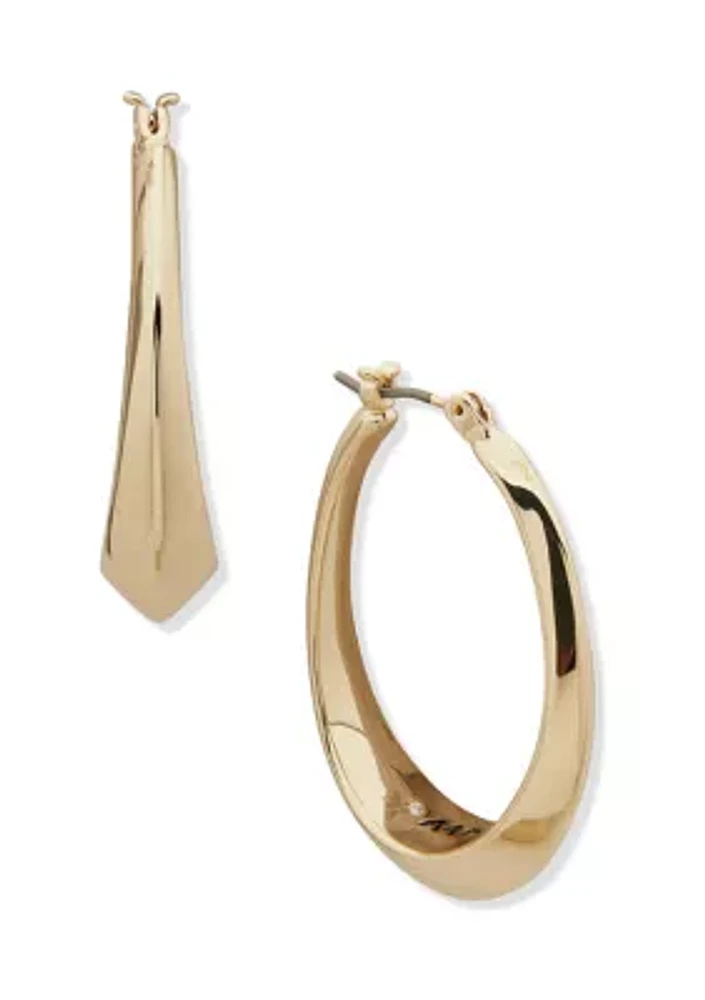 Gold Tone 35 Millimeter Faceted Click Top Hoop Earrings