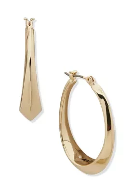 Gold Tone 35 Millimeter Faceted Click Top Hoop Earrings