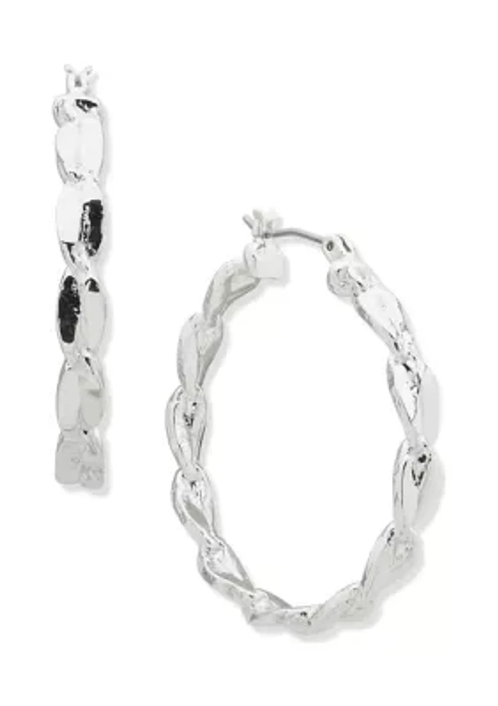 Silver Tone 37 Millimeter Click Top Hoop Earrings