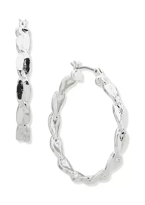 Silver Tone 37 Millimeter Click Top Hoop Earrings